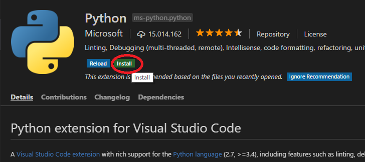 visual studio code python install numpy